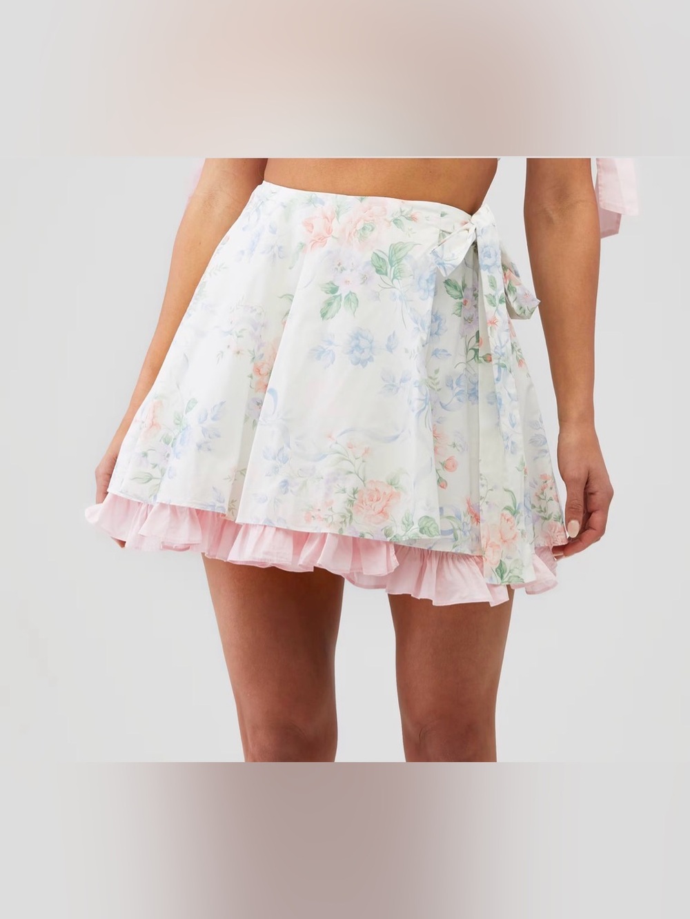 SELKIE X FASHIONPASS POET SKIRT Floral Tie-Waist Mini Skirt